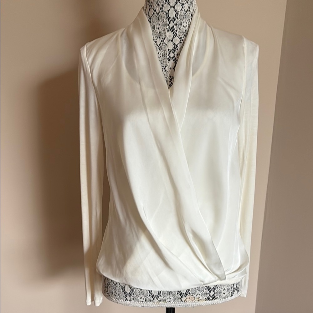 Michael Kors White Long Sleeve Wrap Blouse